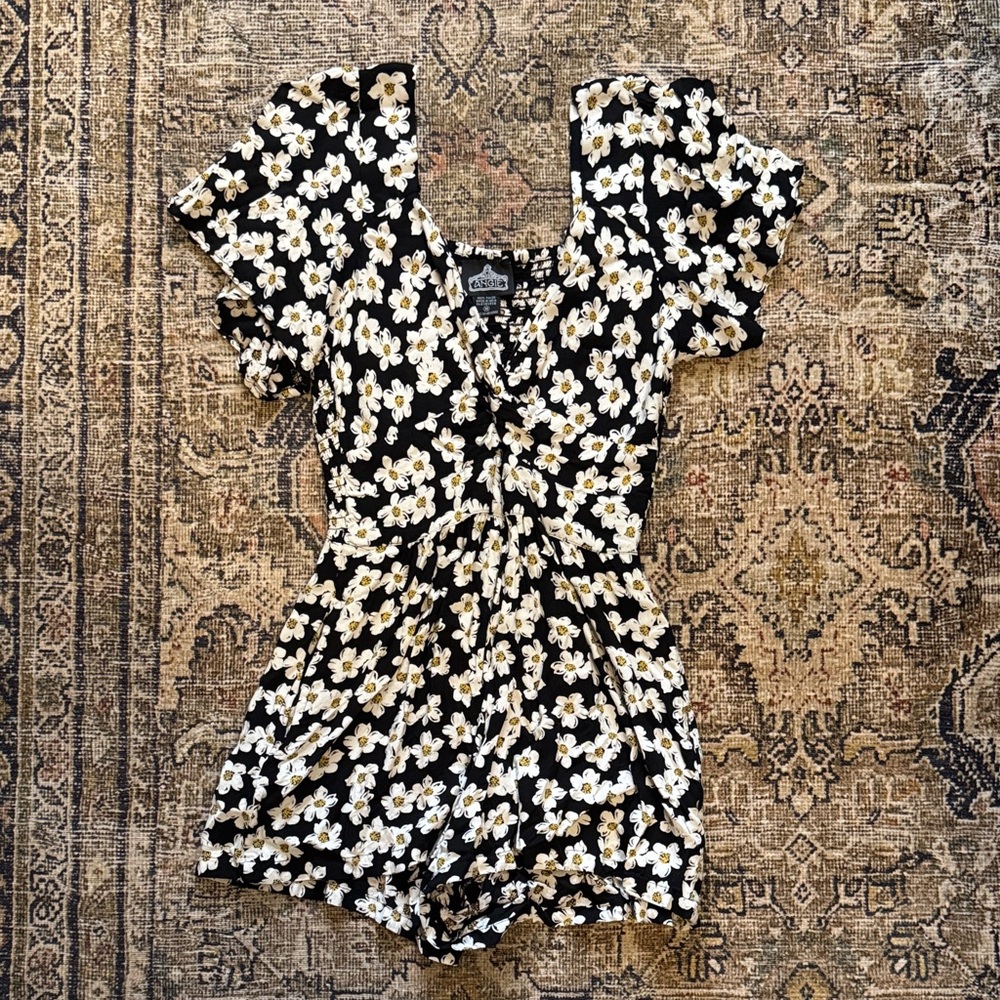 Angie Black and White Floral Jumpsuit